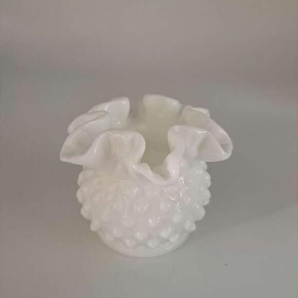 Fenton Hobnail Ruffled White Milk Glass Bowl - Picture 1 of 11